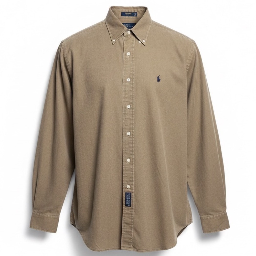 Ralph Lauren The Blaire Button Down Shirt Mens Large Khaki Tan Cotton Twill L/S